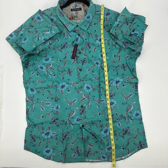 Lords of Harlech Nigel Bird Floral Canvas Teal Shirt Size XXL - Picture 12 of 13